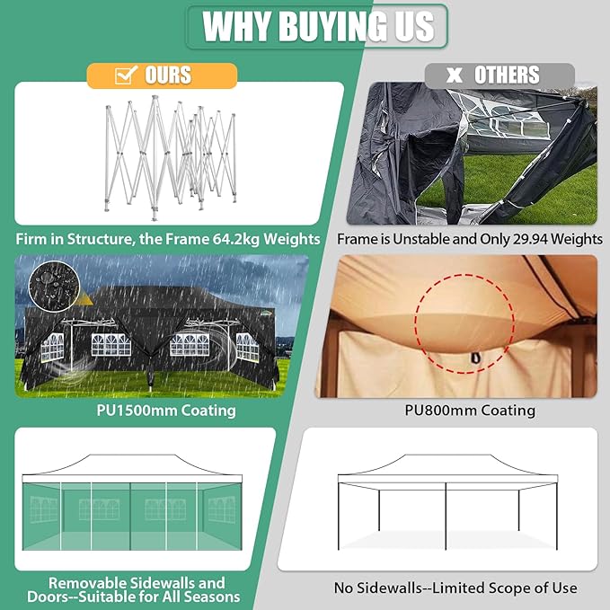 COBIZI 13x26 Pop Up Tent Heavy Duty Canopy with Removable Sidewalls Party Tent Outdoor Wedding Large Event Tent with Roller