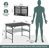 VILLEY Grill Table, 3ft Folding Camping Table with Aluminum Adjustable Legs, Portable Lightweight Camp Table for Beach