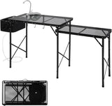 RedSwing Folding Grill Table with Sink and Double Shelf, Multifunctional Portable Grill Stand Table for Outdoor Camping