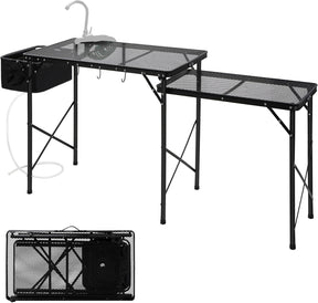 RedSwing Folding Grill Table with Sink and Double Shelf, Multifunctional Portable Grill Stand Table for Outdoor Camping