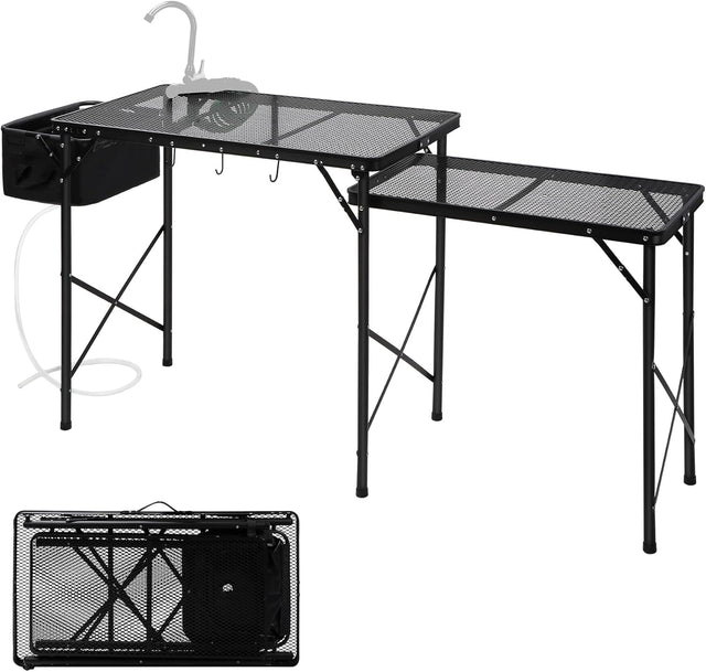 RedSwing Folding Grill Table with Sink and Double Shelf, Multifunctional Portable Grill Stand Table for Outdoor Camping