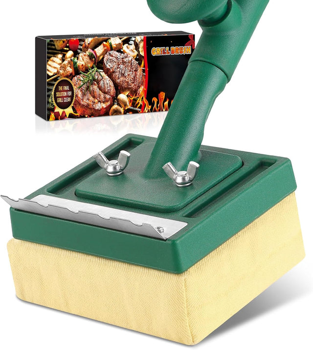Grill Brush Bristle Free with Scraper,22" Extra Long Steam Grill Brush for Outdoor Grill,Replaceable Cleaning Head,Safe