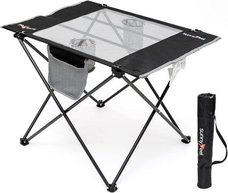 SUNNYFEEL Outdoor Folding Table | Lightweight Mesh Compact Camping Table, Roll Up Top 2 People Portable Camp Tables with