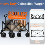Collapsible Wagon Cart with Silent All-Terrain Wheels, Foldable Heavy Duty Beach Wagon with 330LB,Folding Cart with Cup
