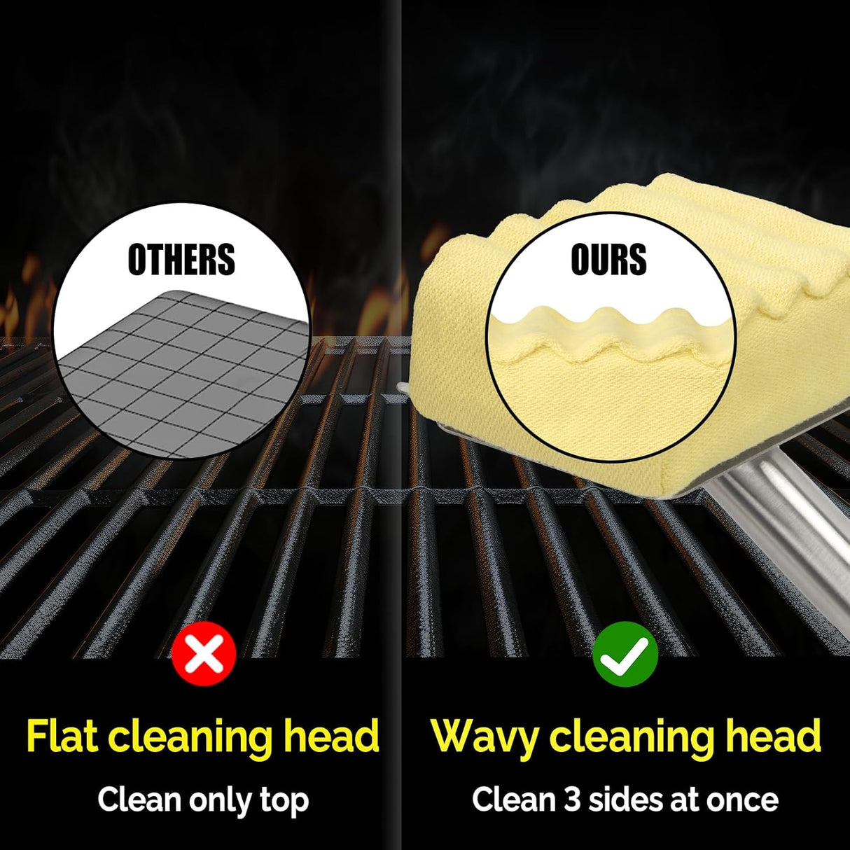 Grill Brush Bristle Free,Aramid Fiber Wavy Pad Seamless-Fit Cast Iron/Stainless-Steel Grates,BBQ Replaceable Scraper