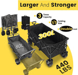 Sekey 48''L Collapsible Foldable Extended Wagon with 440lbs Weight Capacity, Heavy Duty 300L Folding Utility Garden Cart