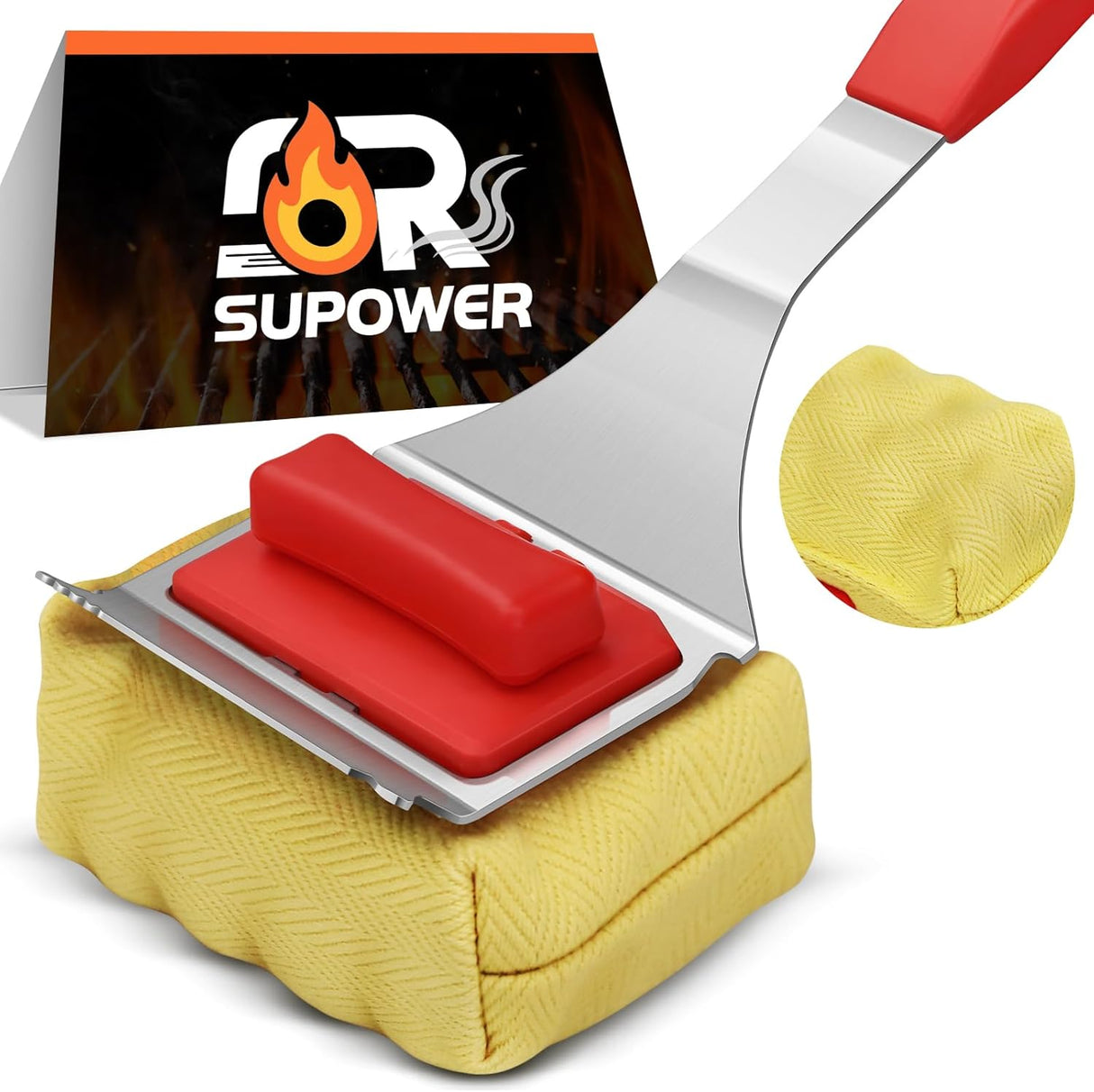 Steam Safe Grill Cleaning Brush Bristle Free and Scraper for Outdoor Grill with 15" Extended Handle, 3X Thick Aramid Fabric
