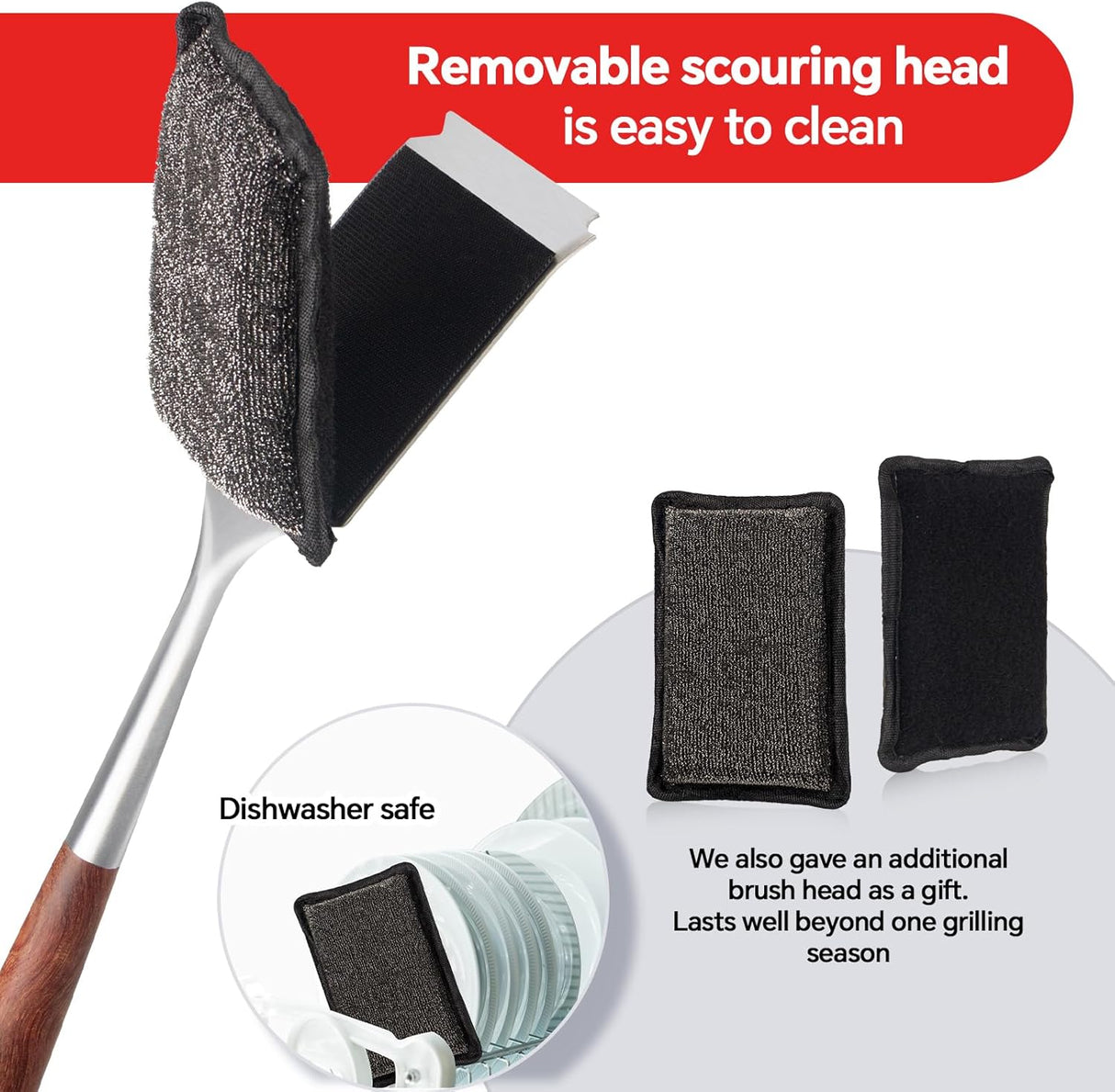 Bristle-Free Steam Cleaning Grill Brush,with Extended Luxurious Rosewood Handle and 1 Replacement Head,BBQ Grill Cleaning