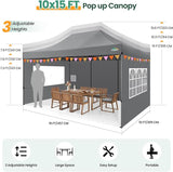 COBIZI 10x15 Heavy Duty Pop up Canopy Tent with 4 sidewalls Commercial Outdoor Canopy Wedding Party Tents for Wedding All
