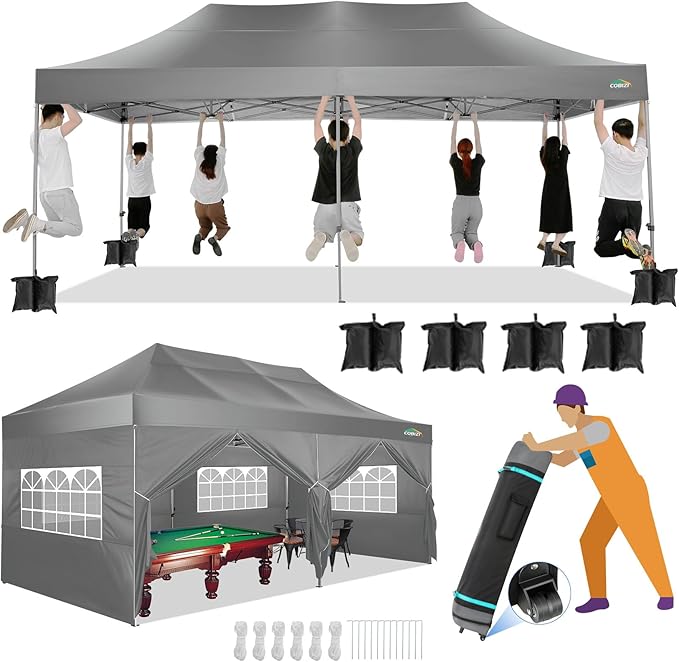 COBIZI 10x20 Canopy with Sidewalls, Heavy Duty Party Tent Pop up carpas para Fiestas, Tents for Parties, Wedding, Outdoor Ez