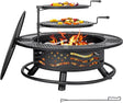 42 Inch Fire Pit with 2 Cooking Grates, Outdoor Wood Burning BBQ Grill Firepit Bowl with Cover Lid, Steel Round Table for