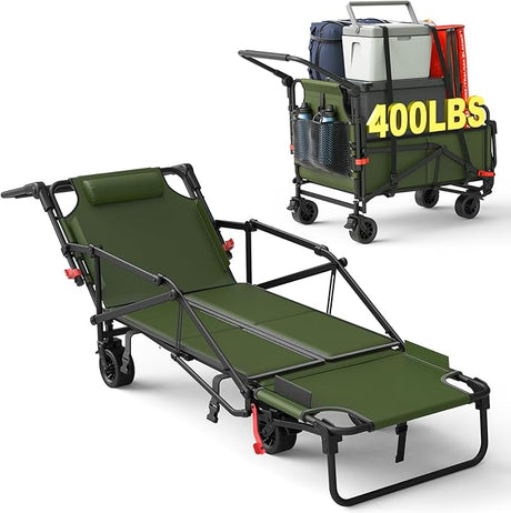 LEVELEVE Heavy Duty Folding Wagon - 2-in-1 Collapsible Cart, 400lb Capacity, All-Terrain Wheels w/Brakes & Side Pockets