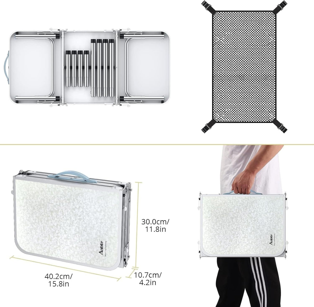 Folding Camping Table with Storage Net, 3ft Camping Table Aluminum Folding Table with 3 Adjustable Height Max 27.1 Inch,
