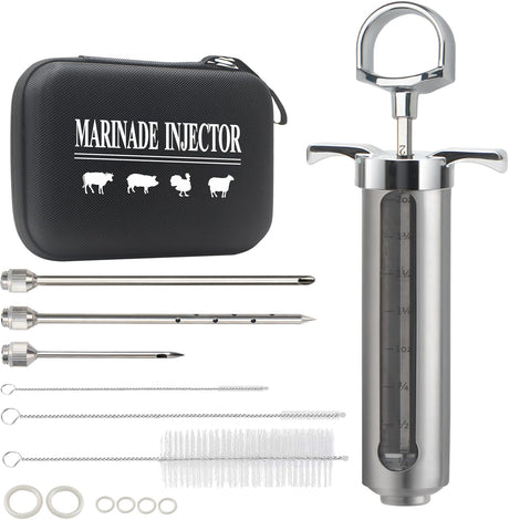 Meat Injector BBQ Injection Kit, Marinade Cajun Seasoning Flavor Syringe Injector for Cooking Grill Smoker Barbecue in