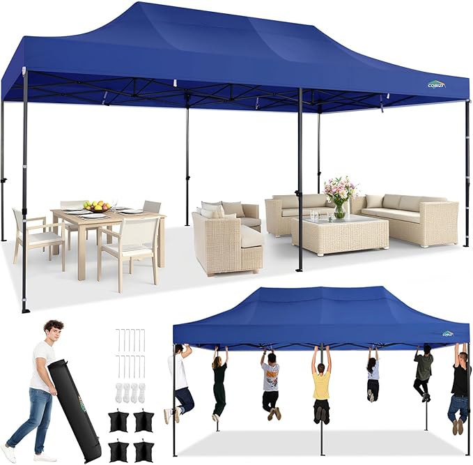 COBIZI 10x20 Pop up Canopy Heavy Duty Without Sidewalls, Easy Set-up Commercial Outdoor Party, 100% Waterproof Wedding