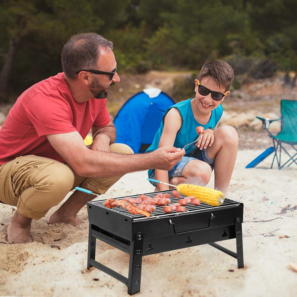 Charcoal Grill, Portable Folding Barbecue Grill BBQ Grill Desk Tabletop Outdoor Stainless Steel Camping Grill for Picnic