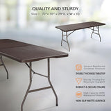 VINGLI 6 Foot Plastic Folding Table Portable Long Table for Indoor Outdoor Use Rectangular with Carrying Handle,Rattan