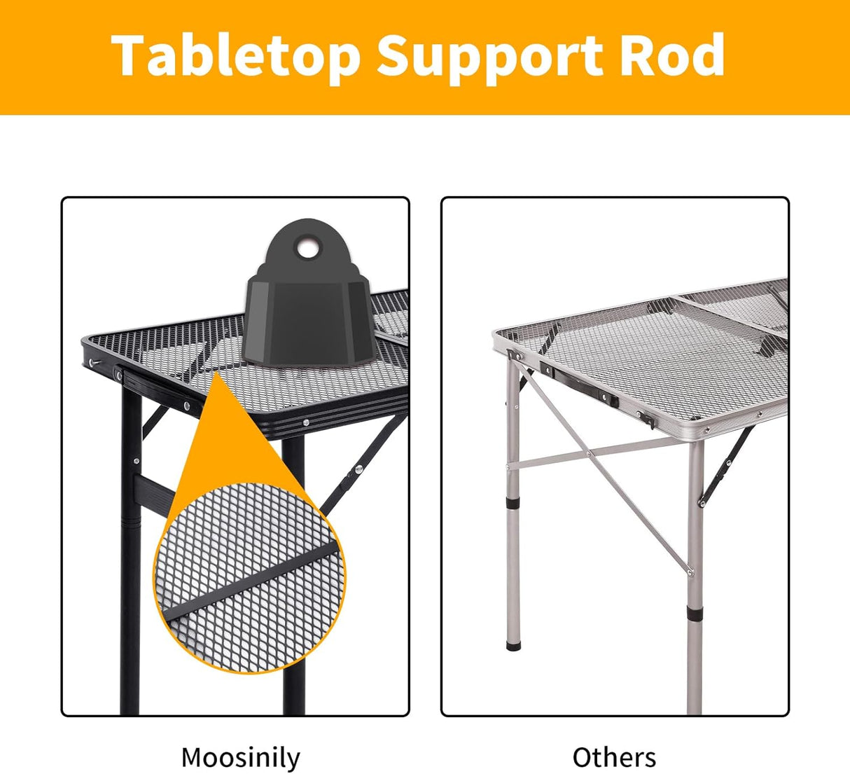 Small Folding Table 2FT Grill Table Foldable Camping Table Picnic Portable Mesh 2 Height Adjustable Outdoor Beach BBQ Black