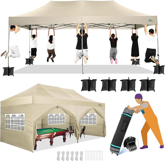COBIZI 10x20 Canopy with Sidewalls, Heavy Duty Party Tent Pop up carpas para Fiestas, Tents for Parties, Wedding, Outdoor