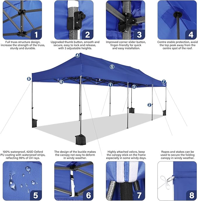 COBIZI 10x30 Pop up Canopy Heavy Duty with 8 Sidewalls, Easy Set-up Commercial Outdoor Party, 100% Waterproof Wedding Canopy