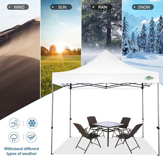 COBIZI 10x10 Pop Up Canopy Tent 10x10 Easy up Canopy, Heavy Duty Outdoor Canopy UPF 50+ All Weather Waterproof Instant Party