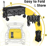 Sekey 48''L Collapsible Foldable Extended Wagon with 440lbs Weight Capacity, Heavy Duty 300L Folding Utility Garden Cart