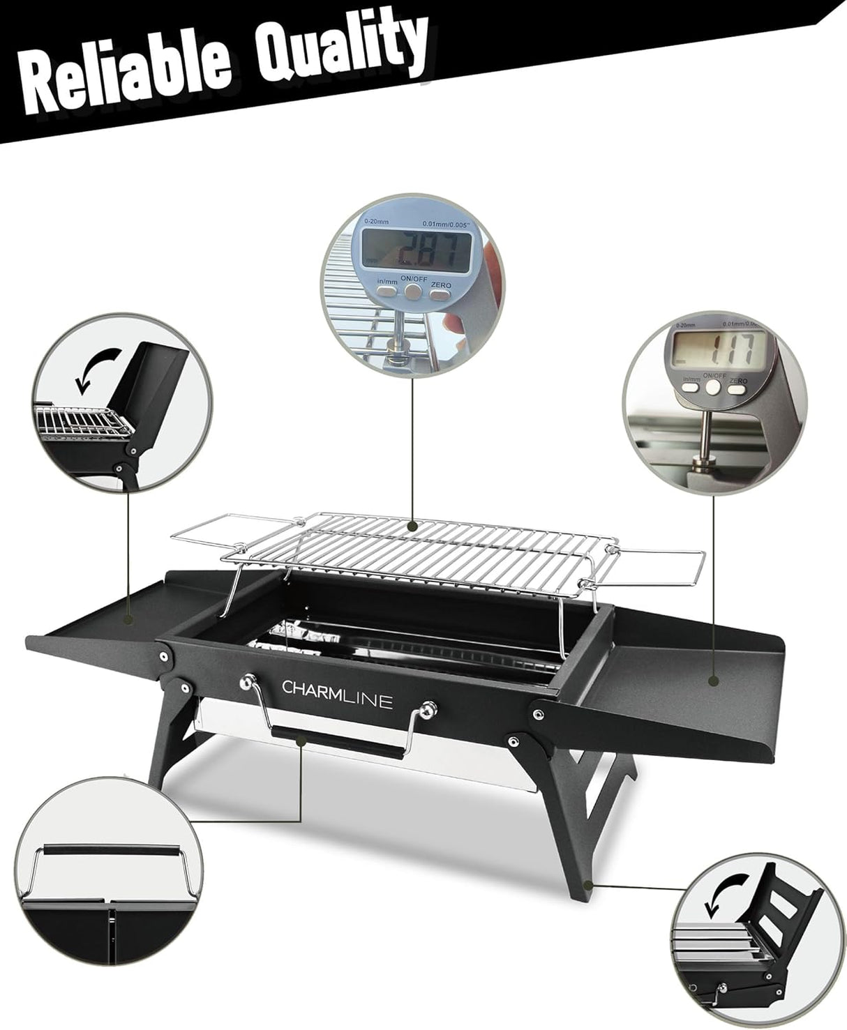 Charmline 14x9inch Foldable Portable Grill Charcoal, Compact Portable Grill for Outdoor Use, Desktop Charcoal Grill, BBQ