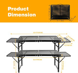 Grill Table Folding Table with 2 Wing Panels 3FT+1.4 FT with Mesh Desktop 2 Height Adjustable Portable Grill for Outdoor