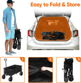 Collapsible Wagon with Table, Large Capacity Foldable Wagons Carts, Beach Wagon with Big Wheels, Heavy Duty Beach Car