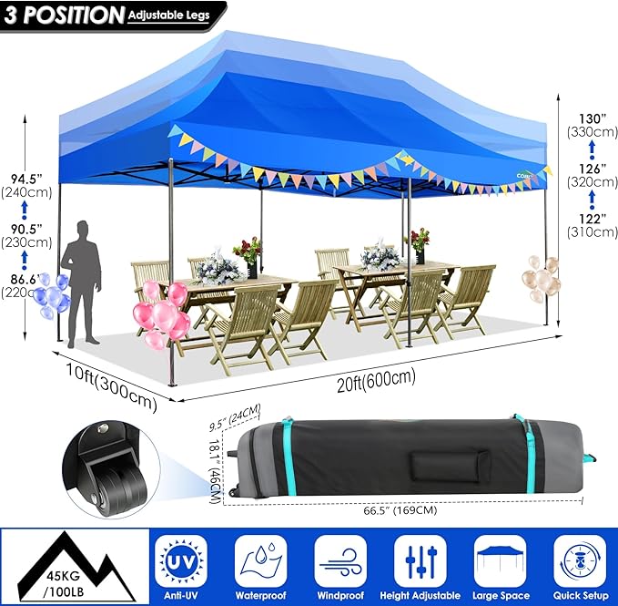 COBIZI 10x20 Canopy with Sidewalls, Heavy Duty Party Tent Pop up carpas para Fiestas, Tents for Parties, Wedding, Outdoor Ez