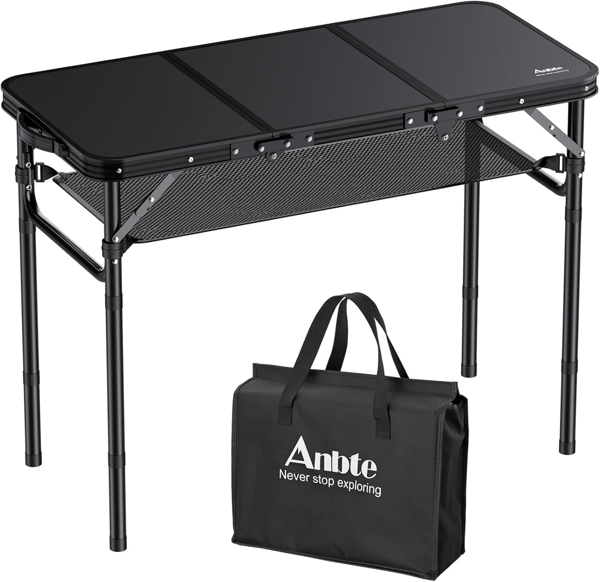 Folding Camping Table with Storage Net, 3ft Camping Table Aluminum Folding Table with 3 Adjustable Height Max 27.5 Inch
