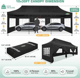 COBIZI 10x30 Pop Up Canopy Tent Heavy Duty with 8 Removable Sidewalls, Commercial Portable Tents for Parties Ez Up Canopy