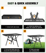 Foldable Grill Table with Mesh Desktop, 200lbs 3Ft Portable Folding Table, Height Adjustable Metal Table for Ourdoor,