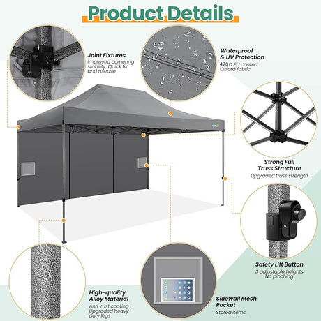 COBIZI 10x15 Heavy Duty Pop up Canopy Tent with 4 sidewalls Commercial Outdoor Canopy Wedding Party Tents for Wedding All