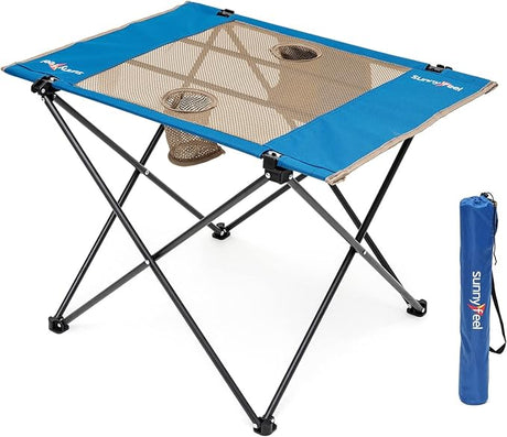 SUNNYFEEL Outdoor Folding Table | Lightweight Mesh Compact Camping Table, Roll Up Top 2 People Portable Camp Tables with