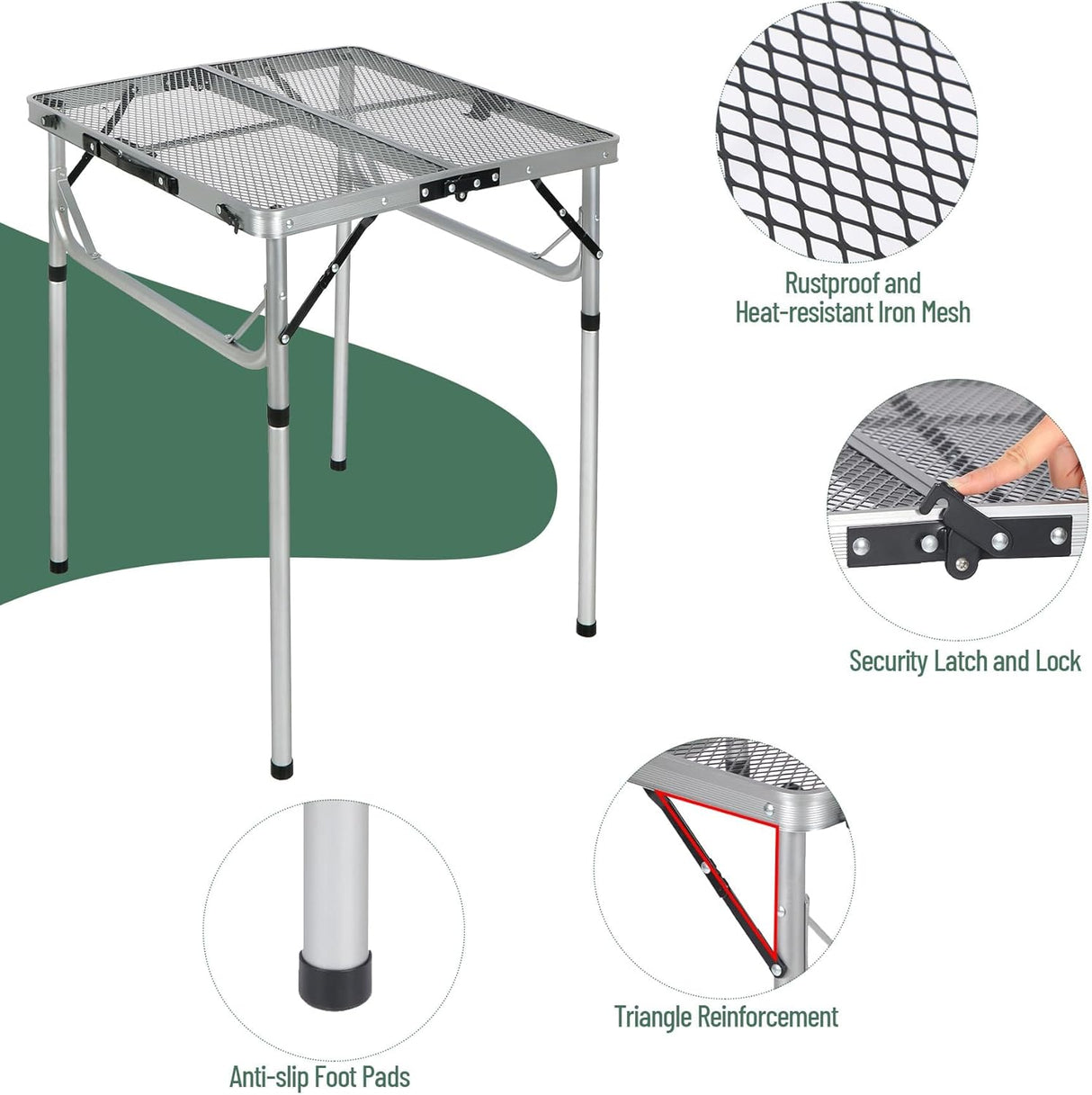 RedSwing Portable Grill Table for Outside, Aluminum Folding Grill Stand Table for Outdoor Camping Picnic BBQ, Lightweight
