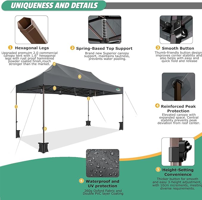 COBIZI 10x15 Pop Up Canopy Tent Heavy Duty with Sidewall, Commercial Outdoor Easy Pop Up Gazebo for Party Wedding All