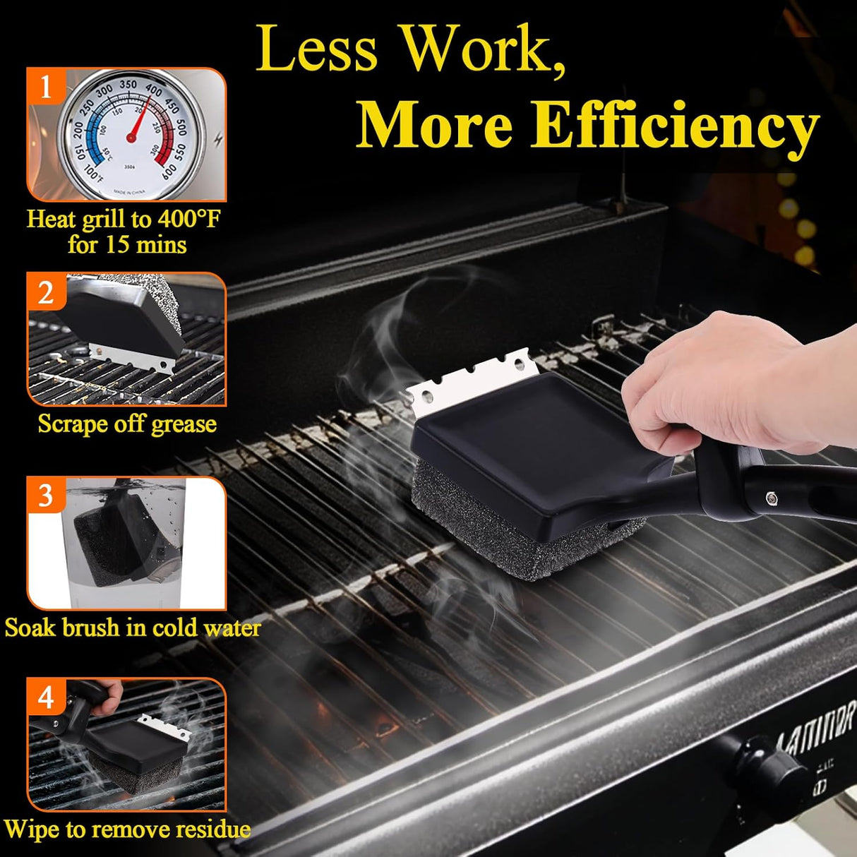 Grill Brush Bristle Free, 4 in 1 Grill Brush for Outdoor Grill with Replaceable Cleaning Head, Extra Long Safe Steam Grill