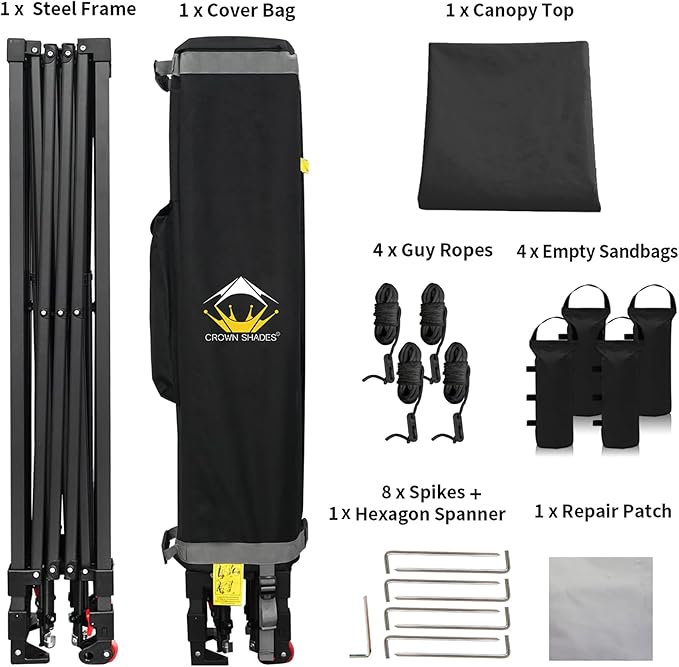 CROWN SHADES 10x10 Pop Up Canopy Tent - Patented Center Lock One Push Instant Outdoor Canopy Beach Tent with STO-N-Go Bag 8