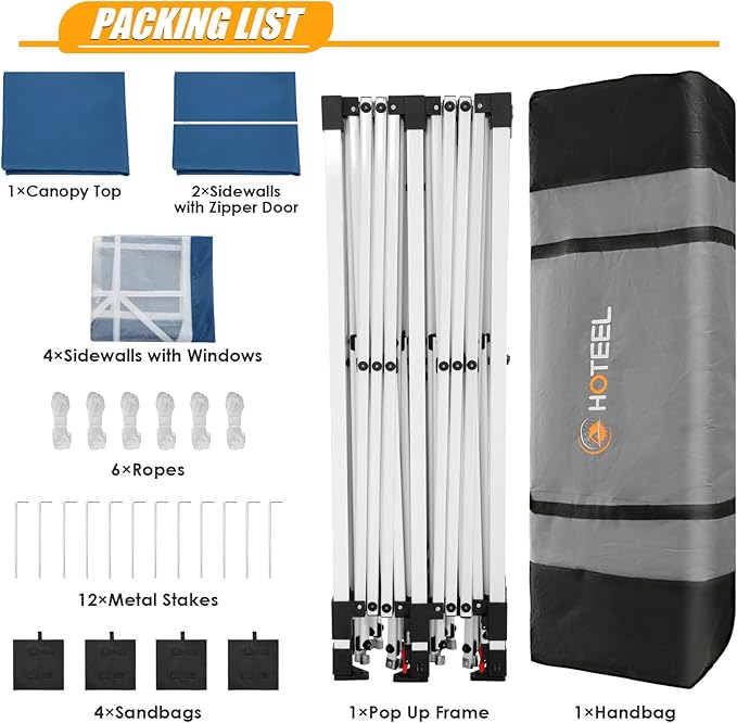 HOTEEL 10x20 Pop up Canopy with 6 Sidewalls, One Push Instant Setup Outdoor Canopy Tent with Reinforce Rod, Weight Bag, for