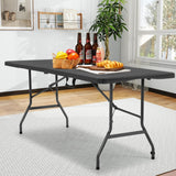 6FT Folding Table, Heavy Duty Plastic Table Portable Fold-in-Half Utility Table Indoor Outdoor Picnic Table w/Handle & Lock