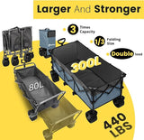 Sekey 48''L Collapsible Foldable Extended Wagon with 440lbs Weight Capacity, Heavy Duty 300L Folding Utility Garden Cart