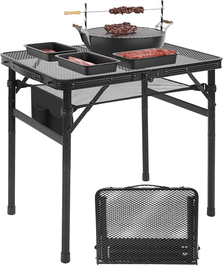 Camping Portable Folding Grill 2x1.3 FT Table, Lightweight Height Adjustable Metal Picnic Outdoor Table with Mesh Desktop
