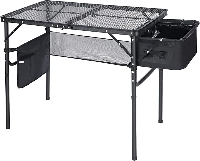 RedSwing Portable Grill Table with Sink for Outside, Aluminum Frame Folding Grill Stand Table for Outdoor Camping Picnic