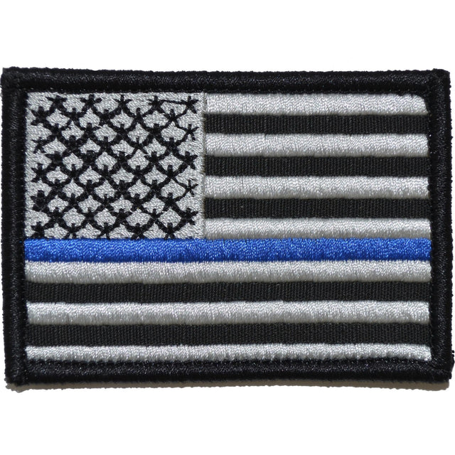 Thin Blue Line US Flag - 2x3 Hat Patch in Black