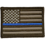Thin Blue Line US Flag - 2x3 Hat Patch in Coyote Brown, alternate view 2