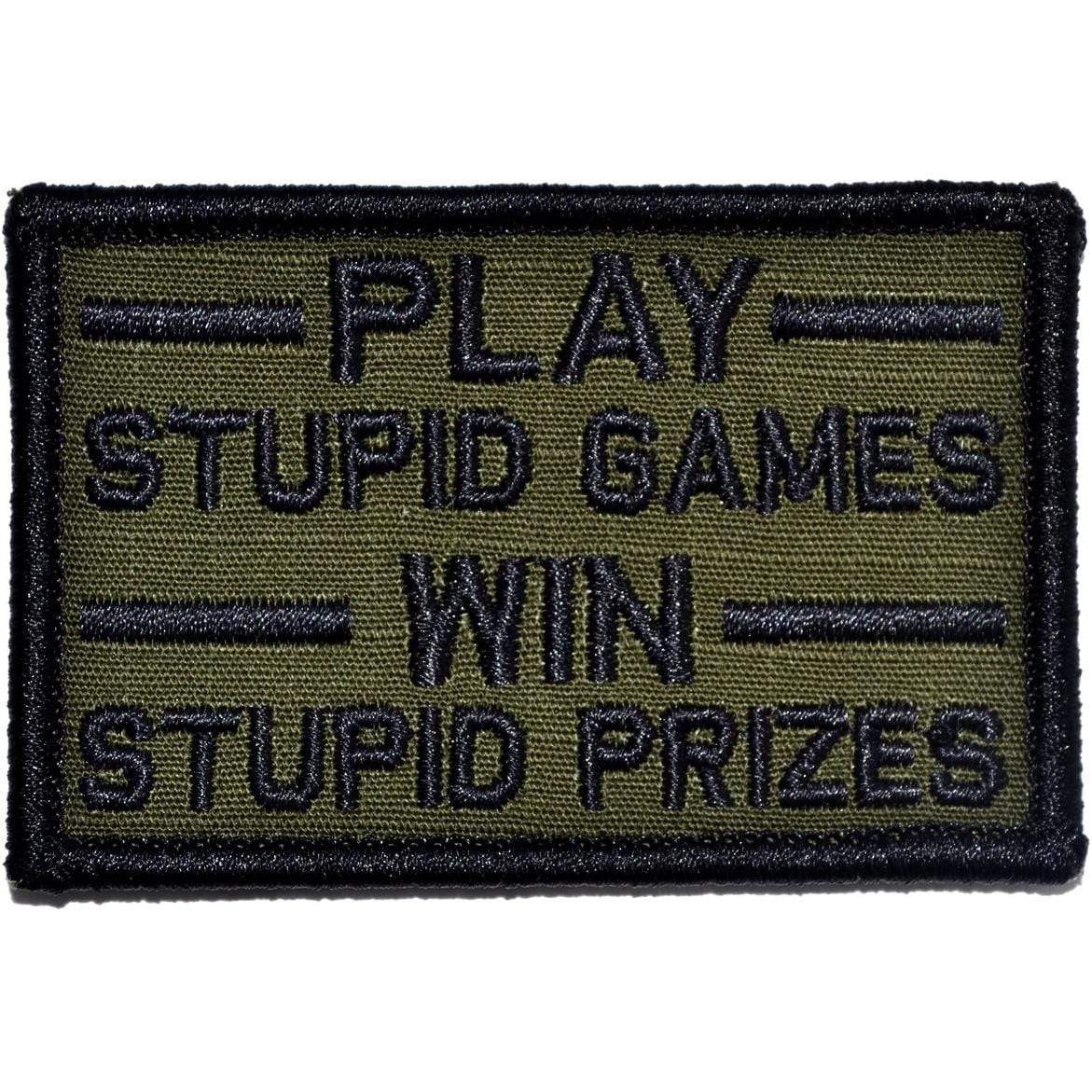 Play Stupid Games, Win Stupid Prizes - 2x3 Patch in Olive Drab, alternate view 5