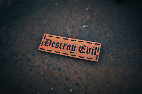 Destroy Evil Leather Patch in Light Brown Dye / Black Thread, alternate view 2