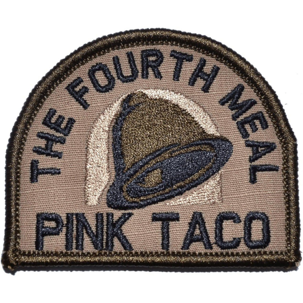 Tactical Gear Junkie Pink Taco The Fourth Meal 3 Inch Arch Patch in Coyote Brown w/ Black, alternate view 4