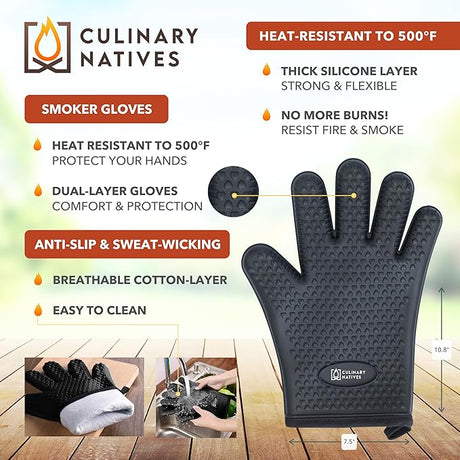Meat Claws and Smoker Gloves | No.1 Heat Resistant BBQ Grill Gloves | Pulled Pork Claws | Thermometer | Silicone Oven Mitts